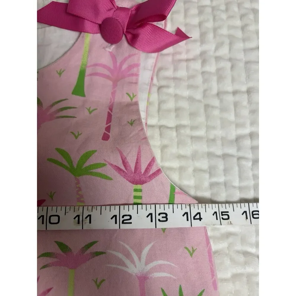 Beanstalk Originals Girls 6X Pink Palm Tree Dress Bows Ruffle Made USA